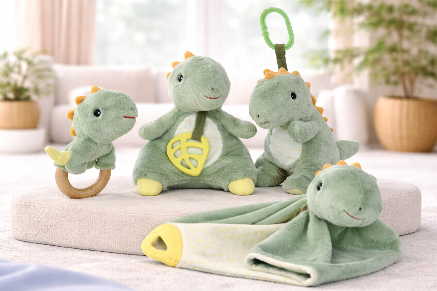 SNUGGLE BUDDY MINTY DINOSAUR PLUSH GIFT SET – 4 PIECE